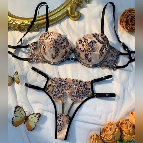 NEW Leopard Cheetah Mobwife Sexy Baddie Print Lace Lingerie Set-(#906) - Picture 1 of 4